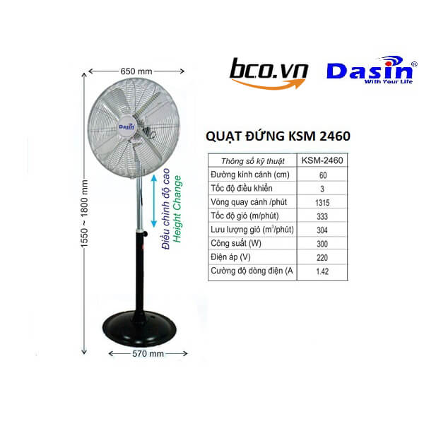 Quạt Đứng Công Nghiệp Dasin KSM–2460