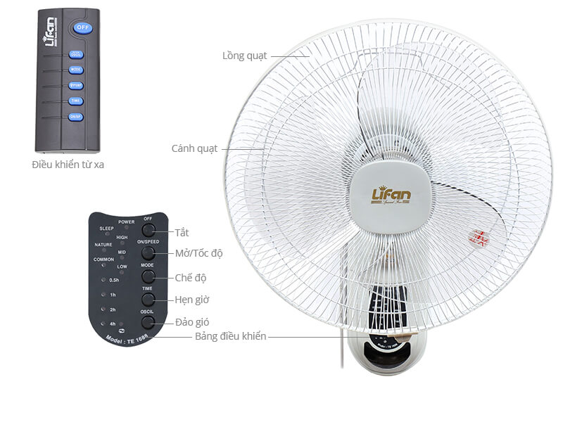 Quạt treo tường có điều khiển từ xa Lifan TE-1688